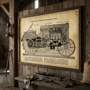 Poster Vue en coupe de 1913 d'un tracteur vintage