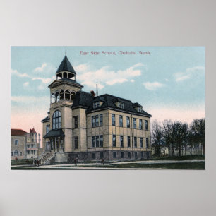 Poster Vue extérieure de bâtiment d'école de côté est