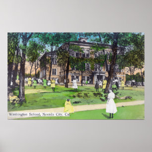 Poster Vue extérieure de l'école de Washington