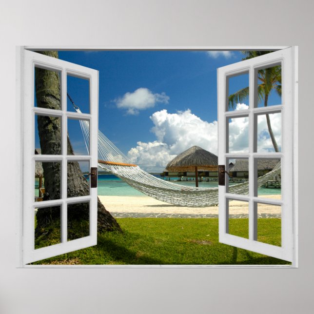 Poster Vue fausse fenêtre de la plage tropicale (Devant)