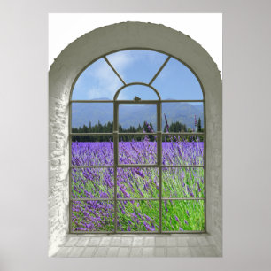 Poster Vue Fenêtre Lavender Garden Faux