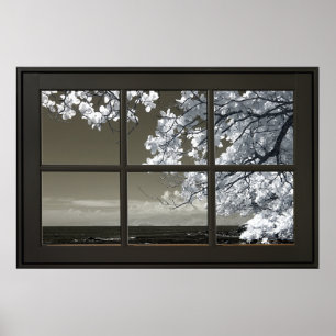Poster Vue Fleur de l'arbre blanc mineux à cadre noir