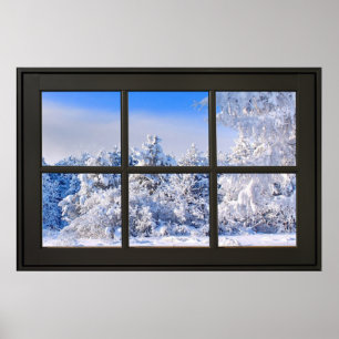 Poster Vue hivernale sur la neige fraîche - fausse illus