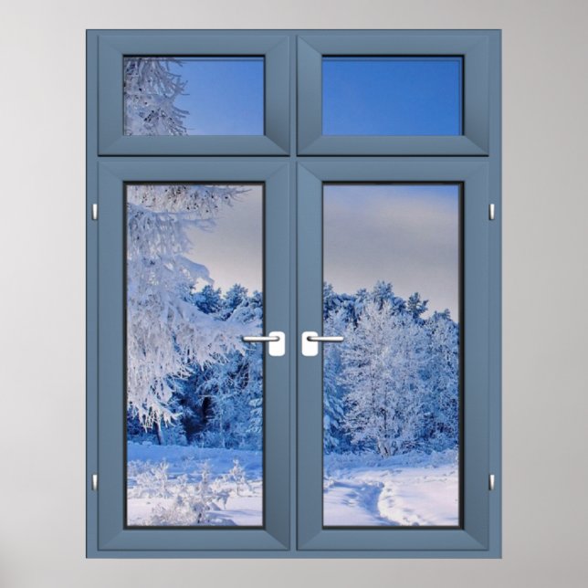 Poster Vue hivernale sur la neige fraîche - fausse illusi (Devant)
