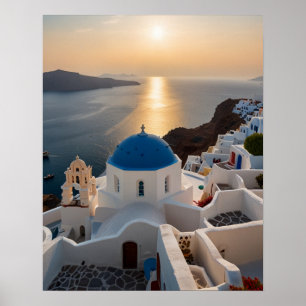 Poster Vue imprenable sur Santorin