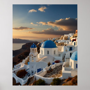 Poster Vue imprenable sur Santorin