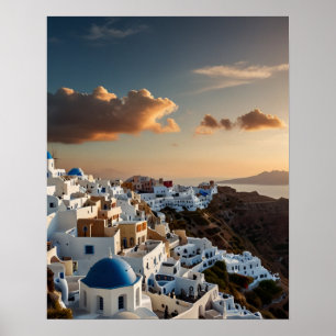 Poster Vue imprenable sur Santorin