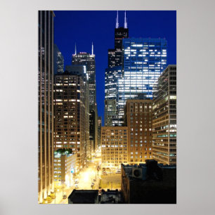 Poster Vue nocturne de Chicago