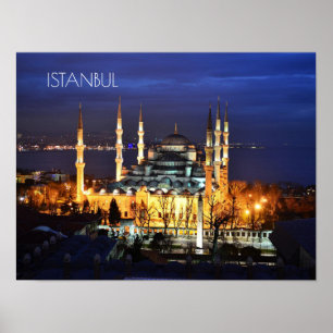 Poster Vue nocturne de la Mosquée Bleue d'Istanbul Turqui