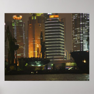 Poster Vue nocturne des tours en Pudong New Area par