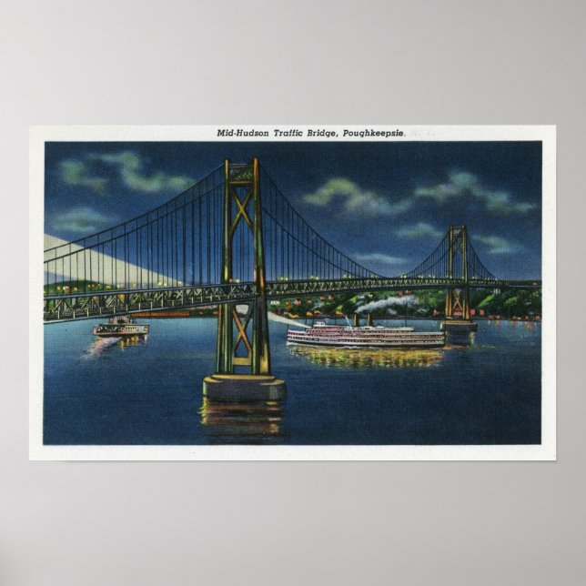 Poster Vue nocturne du pont routier du centre-Hudson (Devant)