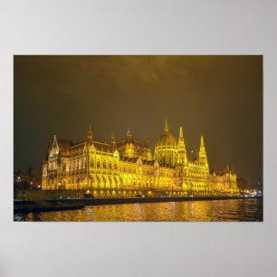 Poster Vue nocturne, Parlement hongrois, Budapest Hongrie