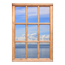 Vue océanique calme et calme depuis une fenêtre