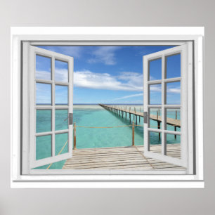 Poster Vue océanique Trompe l'oeil Fausse fenêtre