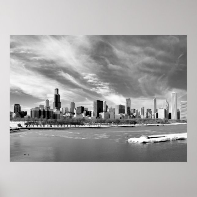 Poster Vue panoramique de Chicago en hiver (Devant)