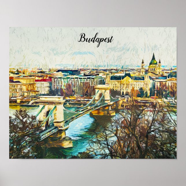 Poster Vue panoramique de la peinture à l'huile de Budape (Devant)