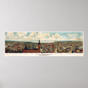 Poster Vue panoramique de Milwaukee Wisconsin en 1898