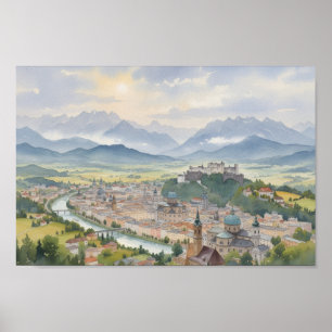 Poster Vue panoramique de Salzbourg Autriche