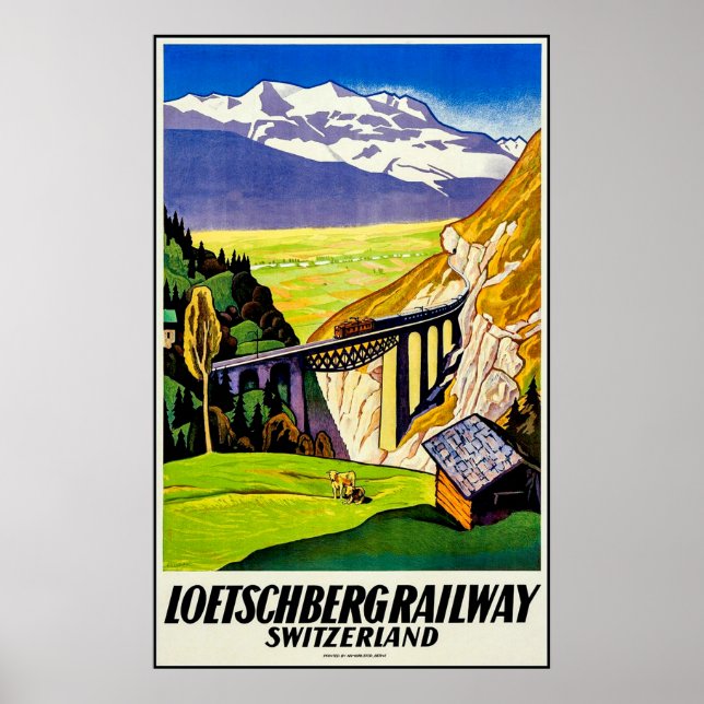 Poster Vue panoramique sur la ligne ferroviaire du Loetsc (Devant)