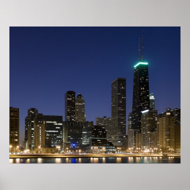 Poster Vue panoramique sur le lac de Chicago à la tombée  (Devant)