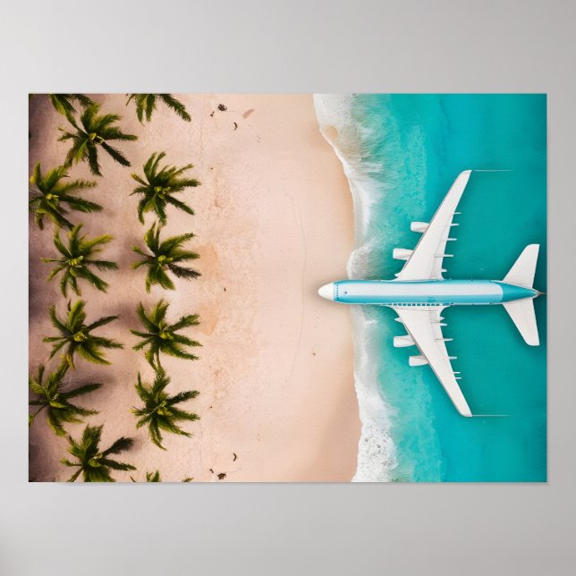 Poster Vue panoramique sur les palmiers et la plage turqu (Devant)