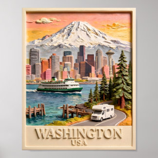 Poster Vue panoramique texturée de la ville de Seattle, W