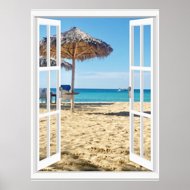Poster Vue Plage De Sable Et Fenêtre Mer (Devant)