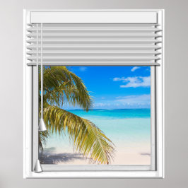 Poster Vue Plage Fenêtre Artificielle Avec Aveugles
