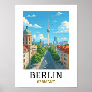 Poster Vue rétrospective sur la skyline de Berlin et la T