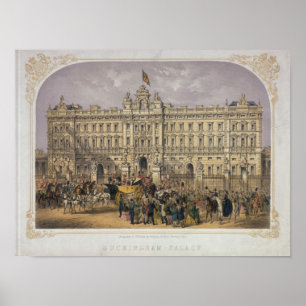 Poster Vue sur Buckingham Palace avec une foule à l'extér