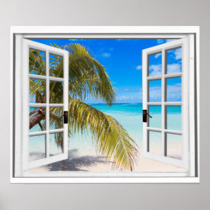 Poster Vue sur la plage avec palmier