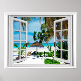 Poster Vue sur la plage et la fenêtre Ocean Faux