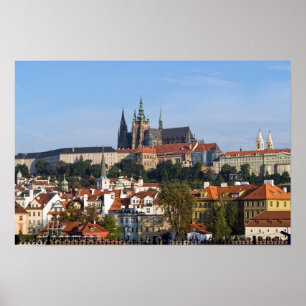 Poster Vue sur la vieille ville et le château de Prague,