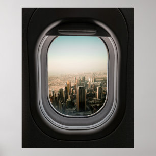 POSTER VUE SUR LA VILLE DE L'AVION EN JOURNÉE
