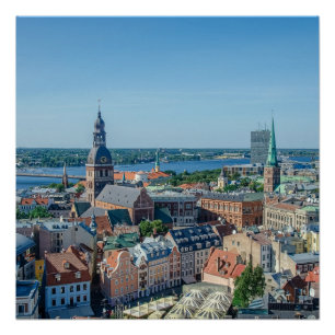 Poster Vue sur le centre ville de Riga d'en haut