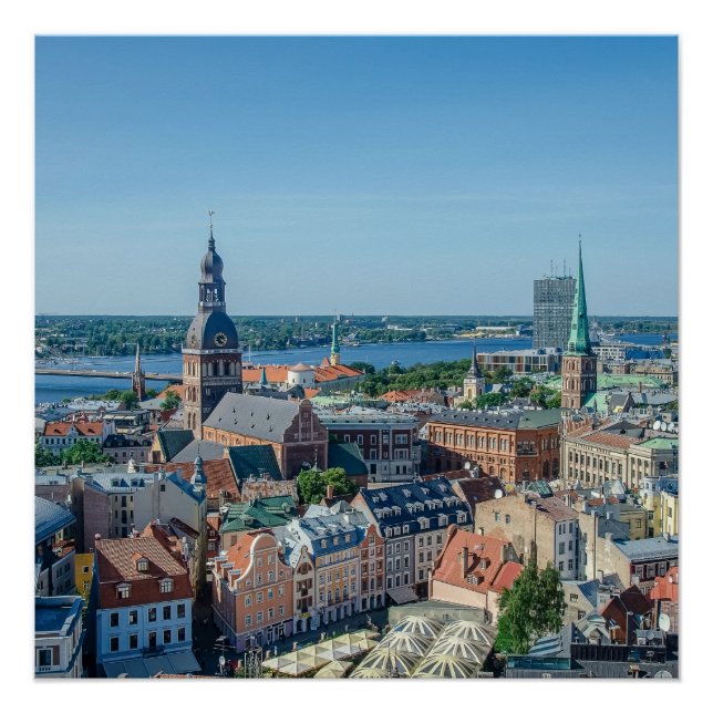 Poster Vue sur le centre ville de Riga d'en haut (Devant)