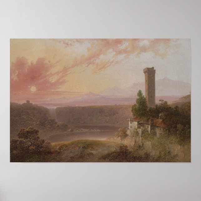 Poster Vue sur le lac Nemi au coucher du soleil (Devant)