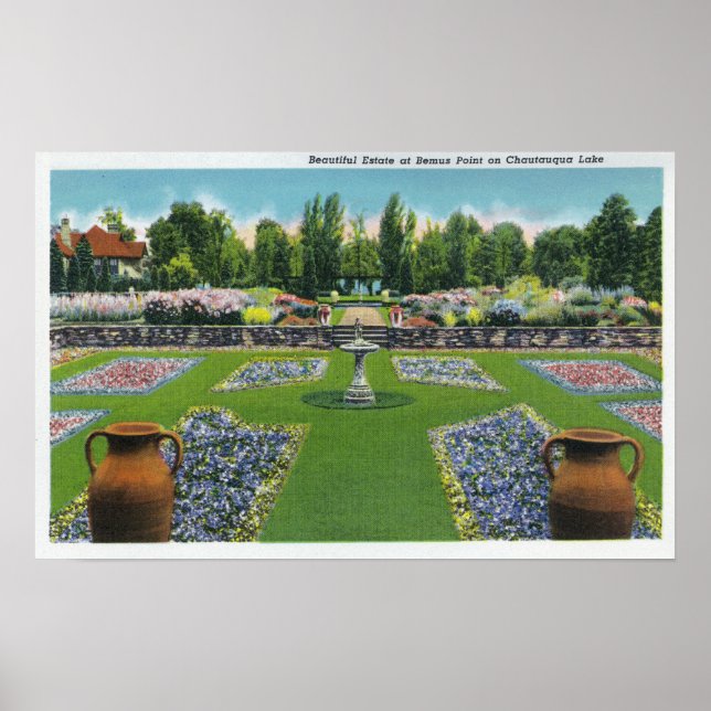 Poster Vue sur les jardins du lac Chautauqua (Devant)