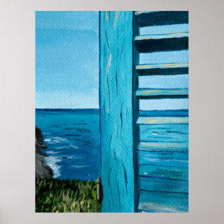 Poster Vue sur l'océan depuis la fenêtre | Turquoise, ble