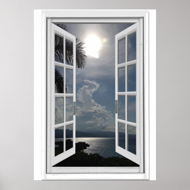 Poster Vue sur mer Trompe l'oeil Fausse fenêtre (Devant)