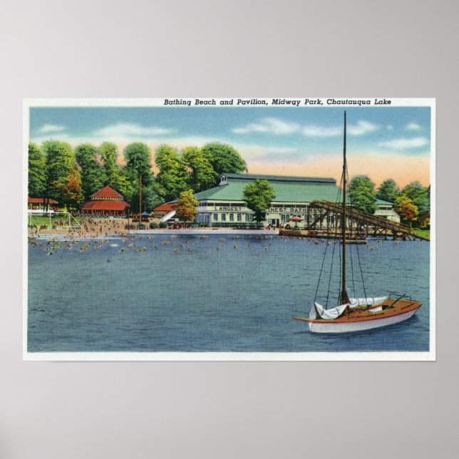 Poster Vue sur Midway Park Beach et Pavilion (Devant)