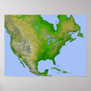 Poster Vue topographique de l'Amérique du Nord