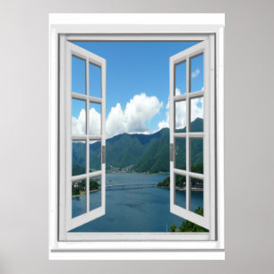 Poster Vue Trompe - l ' fausse fenêtre de lac mountain