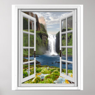 Poster Vue Trompe - l ' fenêtre de cascade de faux