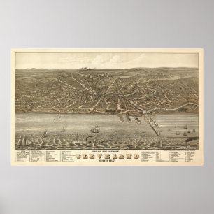 Poster Vue vintage de Cleveland Ohio 1877