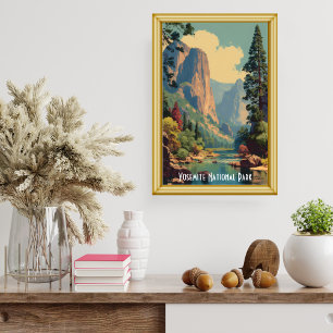 Poster Vue vintage de la vallée de la rivière du Parc nat