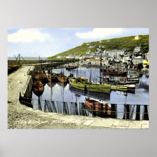 Poster Vue vintage du port, Mousehole Cornwall