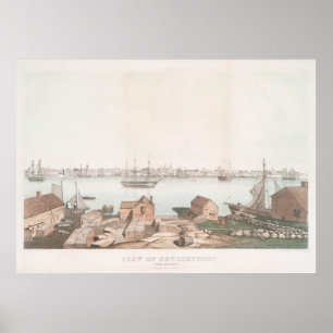 Poster Vue vintage illustrative de Newburyport MA (1846)