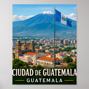 Poster Vues de volcans et patrimoine maya de la ville de