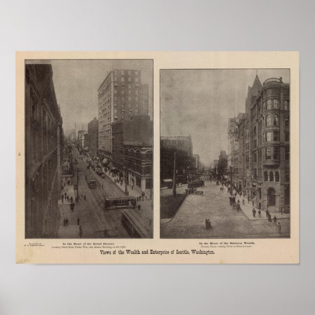 Poster Vues richesse, entreprise, Seattle, Laver (Devant)